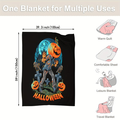 Hilarious Pumpkin Man Halloween Flannel Blanket for Year-Round Comfort and Spooky Vibes