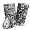 This Gothic 20-ounce coffee mug makes an ideal gift or skull decor accent. Its unique skull design is sure to draw attention and admiration. The stainless steel tumbler comes with a convenient, secure lid to prevent spills. Celebrate the season with a Skull Design Tumbler - perfect for Halloween and beyond!