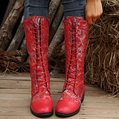 Stay Fashionable and Warm with our Women's Floral Pattern Boots: Comfortable, Sophisticated, and Stylish