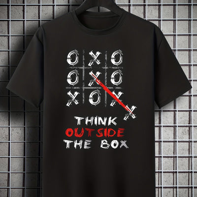 Summer Vibes: Men's Casual 'Think Outside the Box' Print Short Sleeve Crew Neck T-Shirt