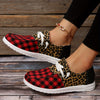 Stylish and Comfortable: Women's Flat Canvas Sneakers - Plaid Leopard Print Low-Top Shoes for Casual and Comfy Walking