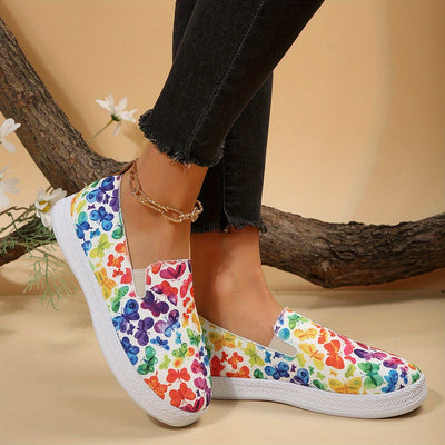 Women's Geonetric Colorful Print Canvas Shoes: Slip-On Lightweight Flat Casual Shoes for Comfy Daily Wear