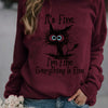 I'm Fine, It's Fine and Cartoon Cat Print Sweatshirt, Long Sleeve Crew Neck Casual Sweatshirt For Winter & Fall, Women's Clothing