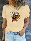 Halloween Bat Graphic and Lips Print Casual Sports T-Shirt - Perfect Women's Summer Tops!