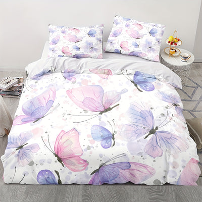 Exquisite Butterfly Print Duvet Cover Set: Soft and Comfortable Bedding for Bedroom and Guest Room - Includes 1 Duvet Cover and 2 Pillowcases (No Core)