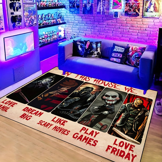 Bring unique spooky style to any home with the Creepy Chronicles Retro Horror Anime Floor Rug. Designed with bold colors and vintage horror anime characters, this fun floor rug adds an extra element of edgy style to any room. Perfect for horror fans who love to scare!