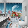 Merry Xmas Express: 4-Piece Christmas Train Shower Curtain Set for a Joyful Holiday Bathroom Makeover!