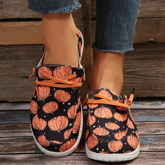 Stay comfy and stylish with these Halloween Pumpkin Pattern Women's Canvas Shoes. Lightweight and low-top, these lace-up shoes feature a flexible sole for excellent ground feeling and cushioning, making them ideal for everyday wear.