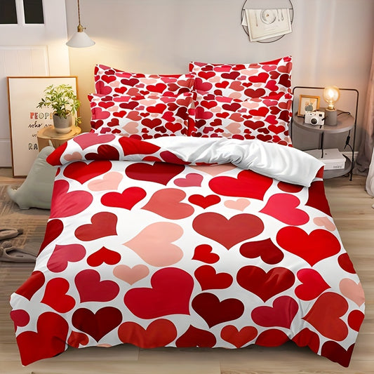 This Romantic Heart Shape Print Duvet Cover Set offers a warm and comfortable sleeping experience for couples. It includes 1 duvet cover and 2 pillowcases made from 100% cotton fabric, guaranteeing soft and breathable material for a cozy and restful night's sleep. The unique heart shape design provides a stylish and romantic touch to your bedroom.