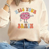 Cute and Comfortable Brain Letter Print Pullover: Women's Long Sleeve Crew Neck Sweatshirt