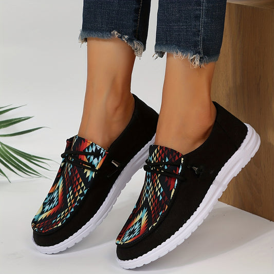 Women's Color Geometric Canvas Shoes - Comfortable Walking Shoes for Casual & Stylish Look