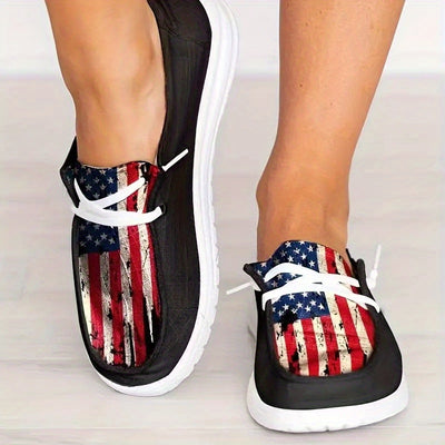 Women's Canvas Shoes with US Flag - Casual Low Top Shoes with Flag Pattern for Independence Day Celebrations