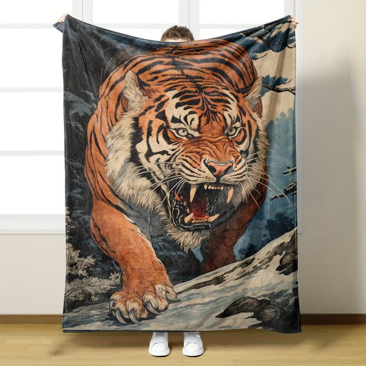 This premium-grade flannel blanket features a modern and stylish tiger print, making it a perfect nap and travel companion for all ages and seasons. Crafted with extra-soft cotton, this blanket is sure to keep you cozy and comfortable. Enjoy a comfortable, luxurious sleep indoors and outdoors while showing off your unique style.