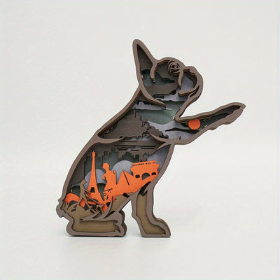 Quirky and Cute: French Bulldog Wooden Art Night Light - A Delightful Table Decor for Dog Lovers