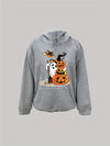 Spooky Plus-Size Delight: Women's Casual Sweatshirt with Pumpkin and Bat Print