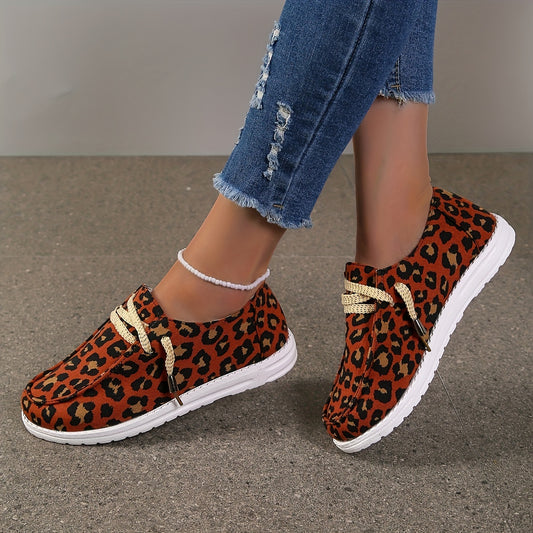 Women's Leopard Series Print Canvas Shoes, Lightweight Low Top Lace Up Shoes, Women's Fashion Walking Shoes