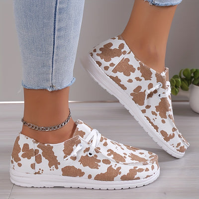 Cow Pattern Printed Canvas Slip-On Shoes for Women - Lightweight and Comfortable Outdoor Footwear