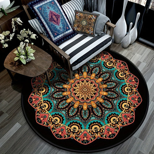 Brighten up any room with this stylish boho chic mandala circular carpet. Crafted to be soft and comfortable, this living room decor also features an anti-slip design for added safety and convenience. Add a chic touch to any room with this fashionable carpet.