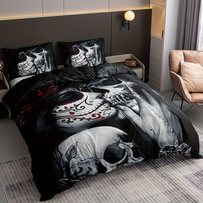 Skull Beauty Print Gothic Duvet Cover Set: Soft and Comfortable Bedding Set for a Unique Bedroom Décor