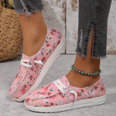 Blooming Elegance: Women's Floral Print Canvas Shoes - Slip On Flat Sneakers