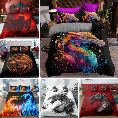 Transform your bedroom into a mythical paradise with the Mystical Dragon Print Duvet Cover Set. Made of 100% polyester microfiber, this duvet cover set includes one duvet cover and two pillowcases (no core), offering a great combination of comfort and style. Unwind in a peaceful oasis that will make you never want to leave your bedroom!