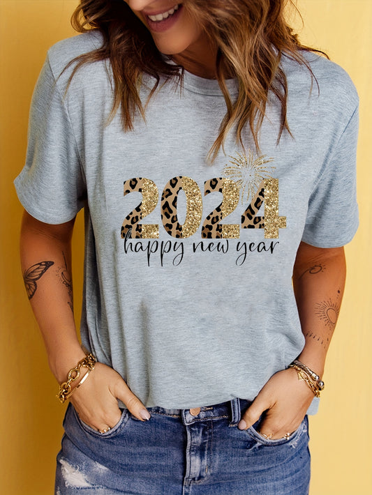 Celebrate in style with our Festive Vibes in Style 2024 Happy New Year Print T-Shirt. This casual crew neck short sleeve top is perfect for any festive occasion. Made with high-quality materials, it offers both comfort and style. Stand out from the crowd and ring in the new year with this must-have addition to your wardrobe.