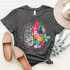 Colorful Floral & Brain Print Crew Neck T-shirt, Casual Short Sleeve T-shirt For Spring & Summer, Women's Clothing