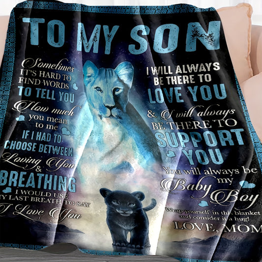 Warm and Cozy Lion & 'To My Son' Print Blanket for Son and Mom - Perfect for Nap, Couch, Bed, and Travel