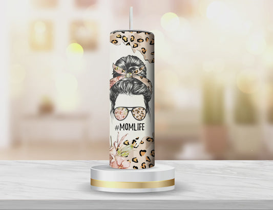 20 oz & 30 oz Skinny Tumbler Sublimation Designs, Momlife Gift For Mom Love Mess Bun Black Hair Tumbler - PNG Digital Download
