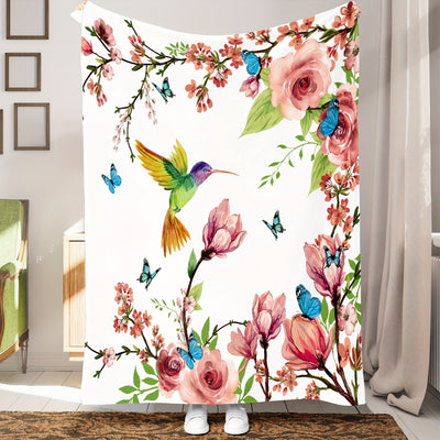 Nature's Symphony: Watercolor Bird and Floral Print Multi-purpose Flannel Blanket - A Cozy and Versatile Gift for Every Season