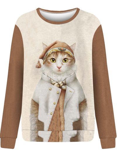 Cute Cartoon Cat Print Pullover Sweatshirt: A Cozy and Casual Buy for Fall-Winter