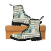 Luxury Teal Boots, Floral Stripes Glitter Martin Boots for Women
