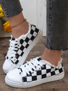 Stylish and Comfortable Women's Checkerboard Pattern Lace-Up Canvas Shoes