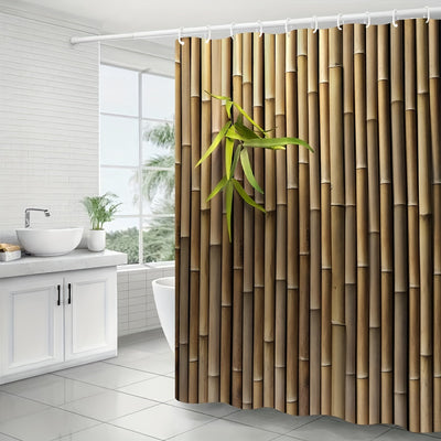 Bamboo Serenity: Green Leaf Patterned Shower Curtain for Children's Bathroom Decoration