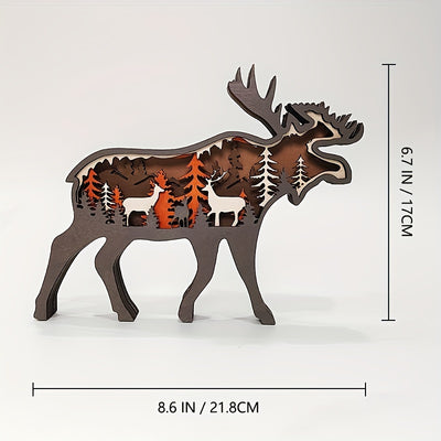 Majestic Moose and Elk 3D Wooden Art Sculpture: A Captivating Holiday Gift and Artistic Night Light for Home Decor