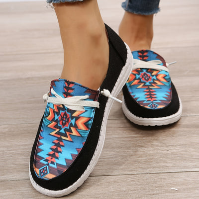 Lightweight Geometric Pattern Canvas Shoes for Women - Non-Slip Low Top Casual Walking Shoes in Black