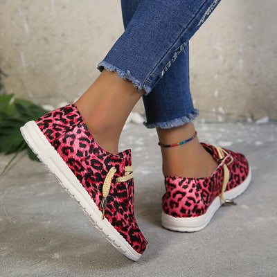 Pink Leopard Print Women's Canvas Shoes - Lightweight, Comfortable, and Fashionable Flat Shoes