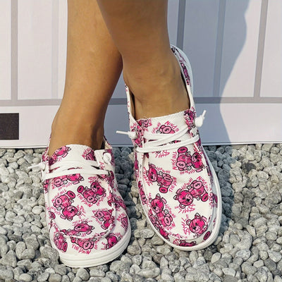 Cute Cartoon Bear Print Slip-On Canvas Shoes for Women: Lightweight and Comfortable Outdoor Comfy Shoes