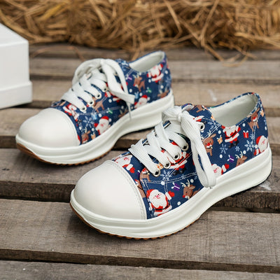 Christmas Style Lace-Up Sneakers: Festive Santa Claus Pattern for Women