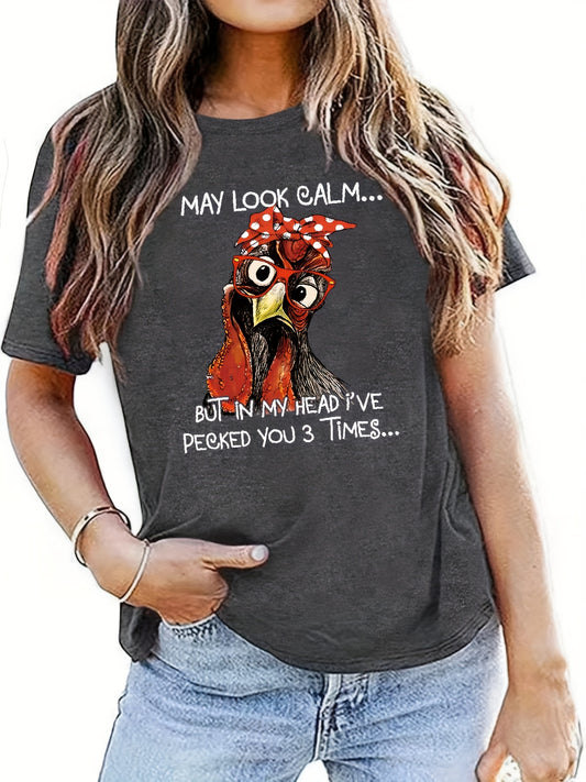 This classic casual t-shirt features a funny chicken letter print, perfect for day-to-day wearing. Crafted with a cotton-blend fabric, the crew neck and short sleeve design provide all-day comfort and breathability. Express your unique style with this chic and stylish piece for women's clothing.