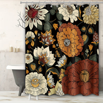 Enhance Your Bathroom with the Durable and Stylish Boho Floral Shower Curtain - Waterproof, Mildew-Proof, and Vintage Bohemian Design - Complete with 12 Hooks - Perfect Bathroom Decor