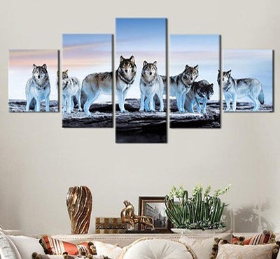 5-Piece HD Printed Animals Wolf Canvas Painting Set - Stunning Wall Art for Home Decor (No Frame)