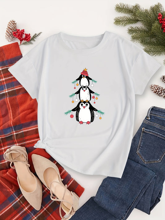 Stay warm and stylish this holiday season with our Penguin Paradise T-Shirt. Featuring a relaxed fit and fun seasonal design, this plus-size casual shirt is perfect for any festive occasion. Crafted from breathable fabric, it is sure to keep you comfy and cozy throughout the holiday season.
