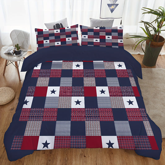 Experience ultimate comfort with our Cozy Nights duvet cover set. Made from soft polyester and featuring a stylish plaid star pattern, this set includes a down duvet cover and pillowcases for a complete bedding experience. Transform your bedroom into a cozy oasis and indulge in a restful night's sleep.