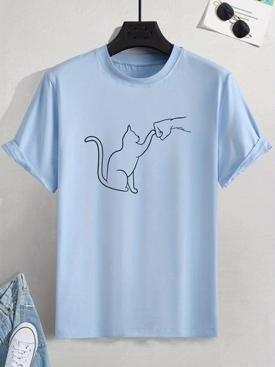 Comfortable and Stylish Men's Cat Round-Neck T-Shirts - Perfect for Casual Summer Attire