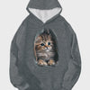 Playful Purrfection: Women's Plus Size 3D Cat Print Sweatshirt with Slight Stretch and Kangaroo Pockets