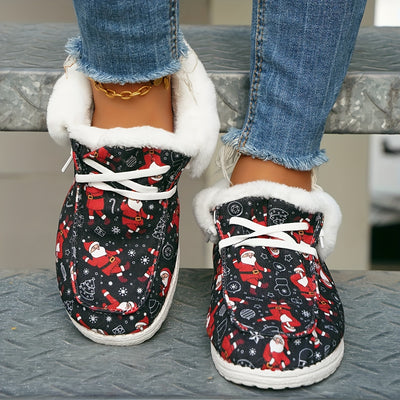 Festive Fun: Women's Santa Claus Print Canvas Shoes - a Casual and Cozy Addition to Your Holiday Wardrobe!