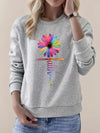 Faith & Colorfull Flower Print Sweatshirt, Casual Long Sleeve Crew Neck Sweatshirt For Fall & Winter, Women's Clothing