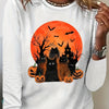 Playful Purr-fection: Halloween Cat Pattern Crew Neck T-shirt - The Ultimate Casual Long Sleeve for Fall