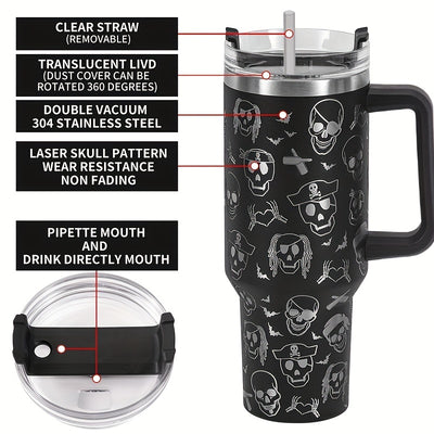 40oz Skull Design Double-Layer Vacuum Technology Tumbler - Perfect for Sports, Fitness, and Travel - Ideal Gift for Kids and Adults